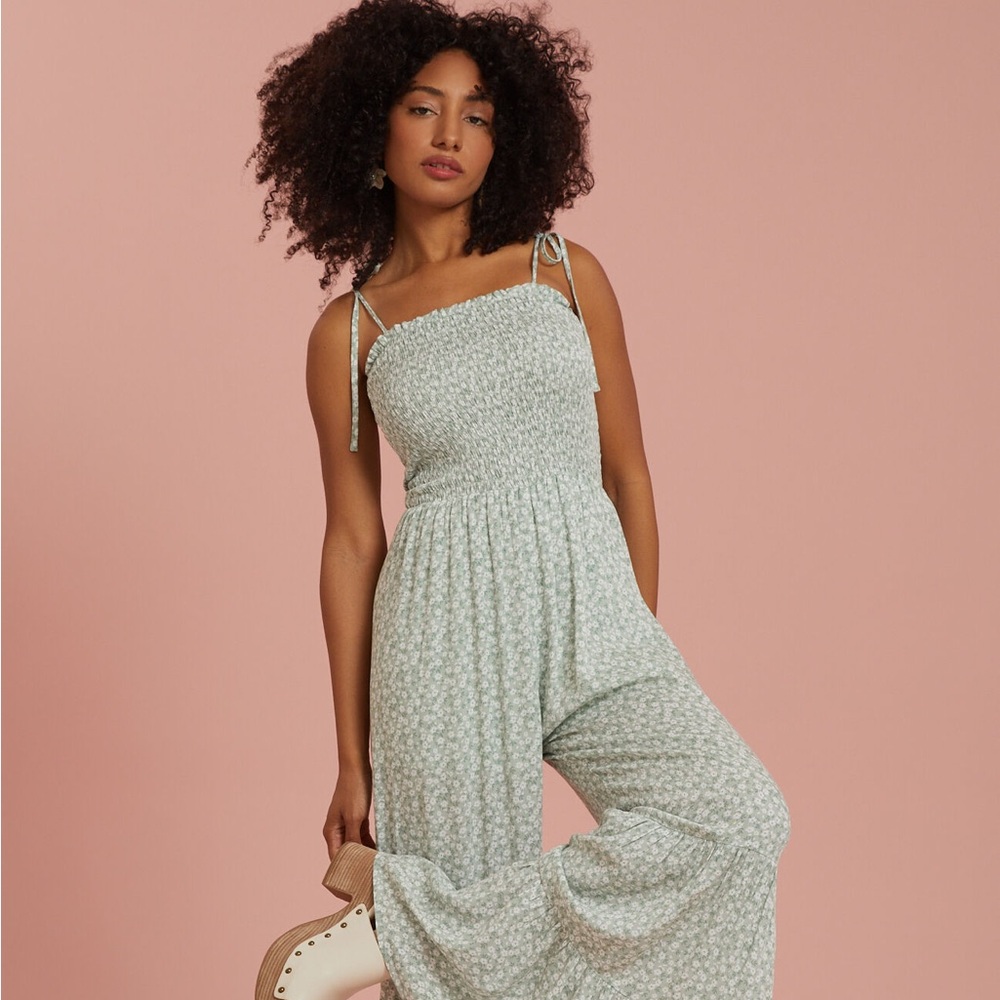 NWT! Altar’d State Green Floral Bell Bottom Jumpsuit
